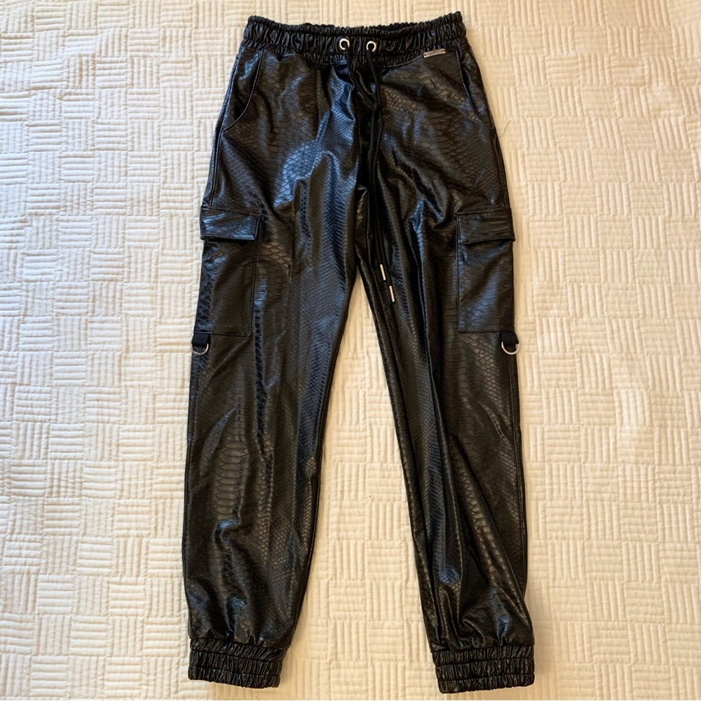 Bombshell Sportswear Black Faux Leather Jogger Pants Size XS